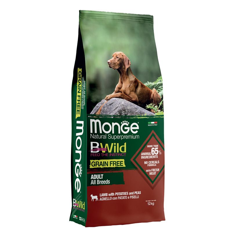 Monge BWild Grain Free Agnello Patate e Piselli 12kg Monge BWild Grain Free Agnello Patate e Piselli 12kg